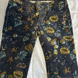 Anthropologie Floral Corduroy Pants - Black and Gold